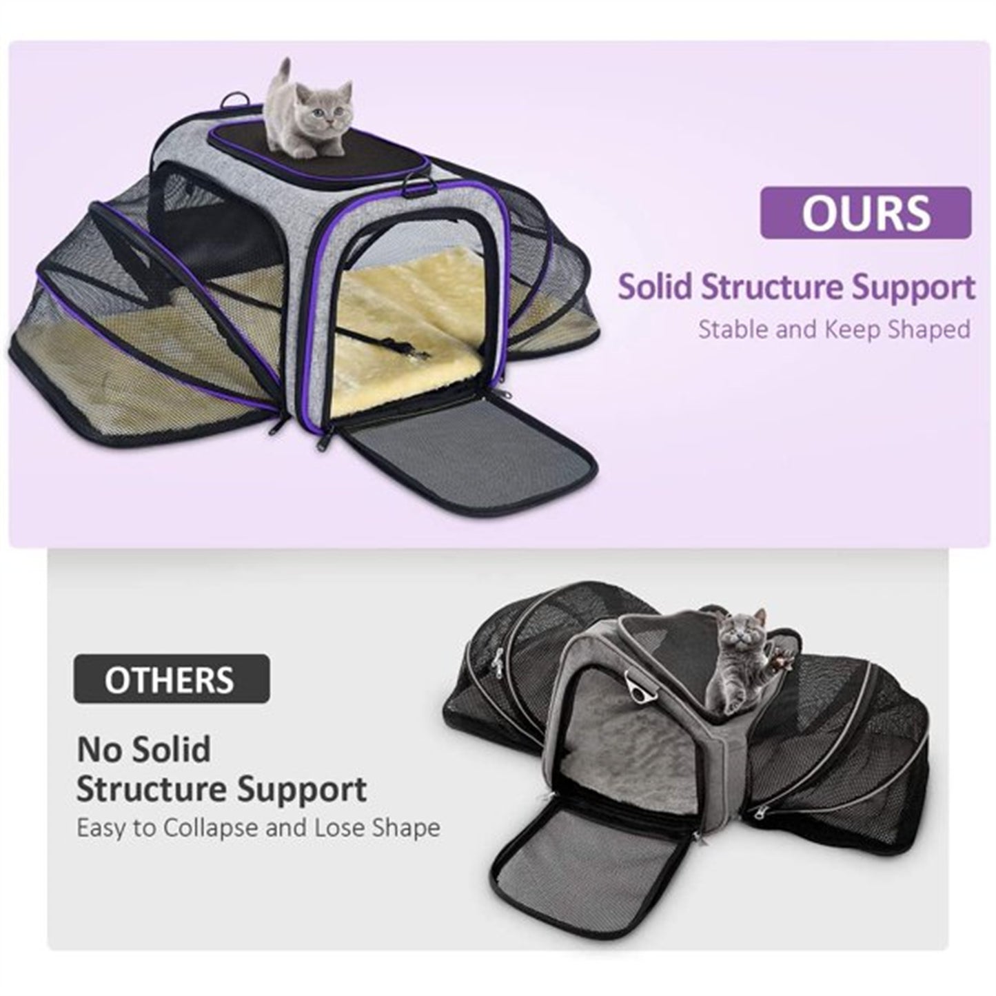 Pet Travel Bag Safe Airline Approved Expandable Foldable Soft-Sided Dog Carrier 3 Doors 2 Reflective Tapes