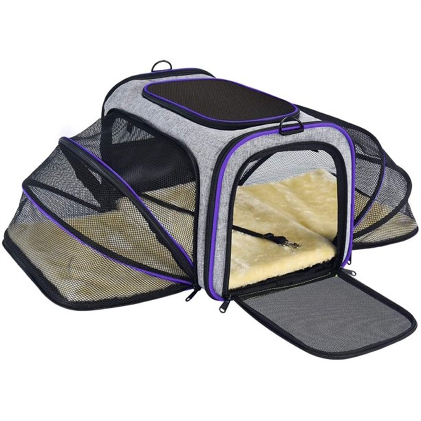 Pet Travel Bag Safe Airline Approved Expandable Foldable Soft-Sided Dog Carrier 3 Doors 2 Reflective Tapes